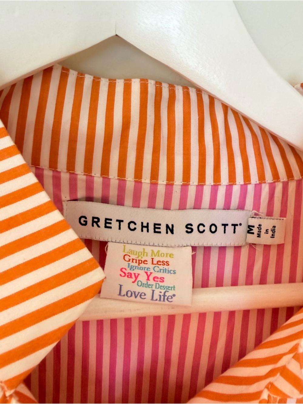 NWOT Gretchen Scott Designs Forget me Knot Orange Striped Button down - Picture 4 of 8